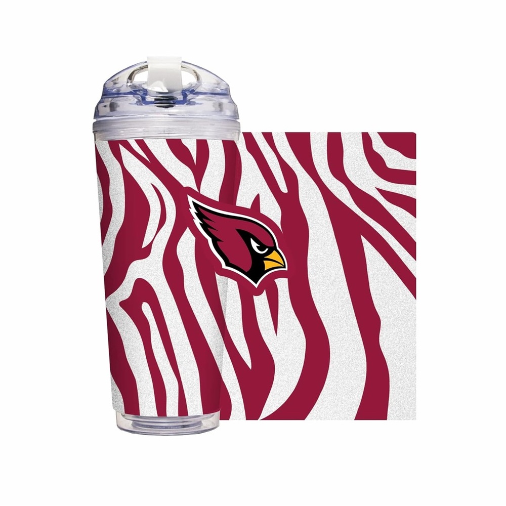 Arizona Cardinals 24oz Glitter Tumbler with Zebra Print - NFL Brand New